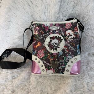 Ed Hardy Pink Skull Floral Crossbody Bag NWT Y2K